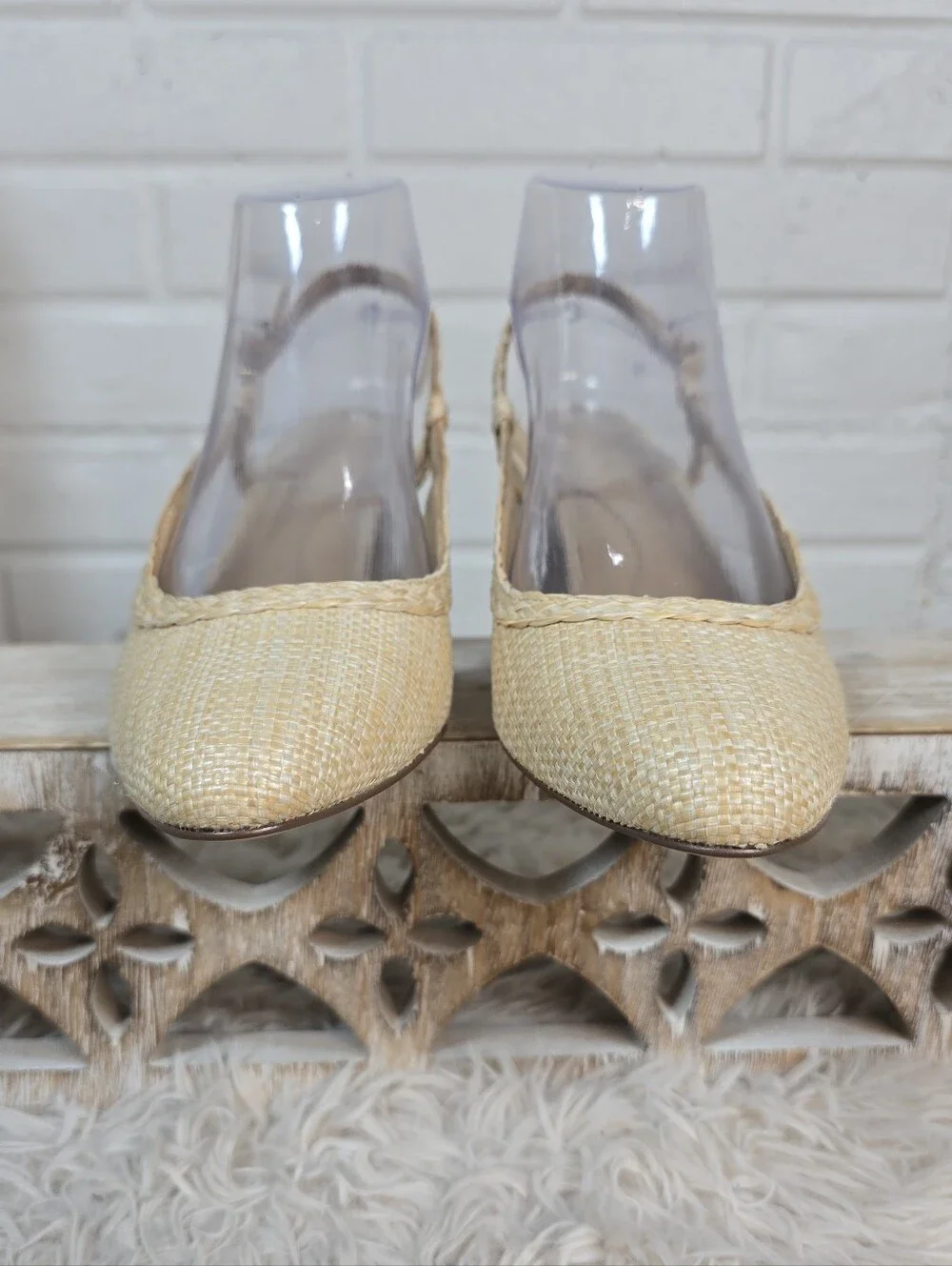 Talbots Woven Slingback Block Heel Pumps in Natural Size 8.5